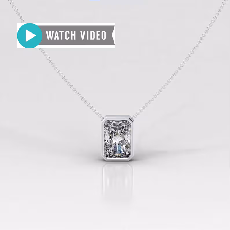 1-5 Carat E color VS1 clarity Radiant IGI Certified Bezel Solitare Pendant Necklace with Chain Lab Grown Diamond
