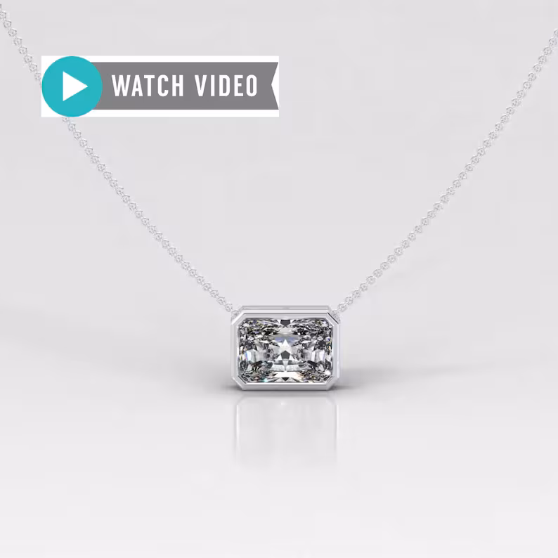 1-5 Carat E color VS2 clarity Radiant Sideways IGI Certified Bezel Solitaire Pendant Necklace with Chain Lab Grown Diamond