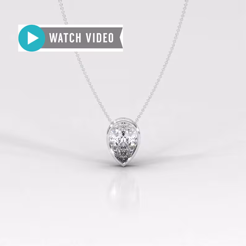 1-5 Carat E color VS1 clarity Pearshape IGI Certified Bezel Solitaire Pendant Facedown Necklace with Chain Lab Grown Diamond