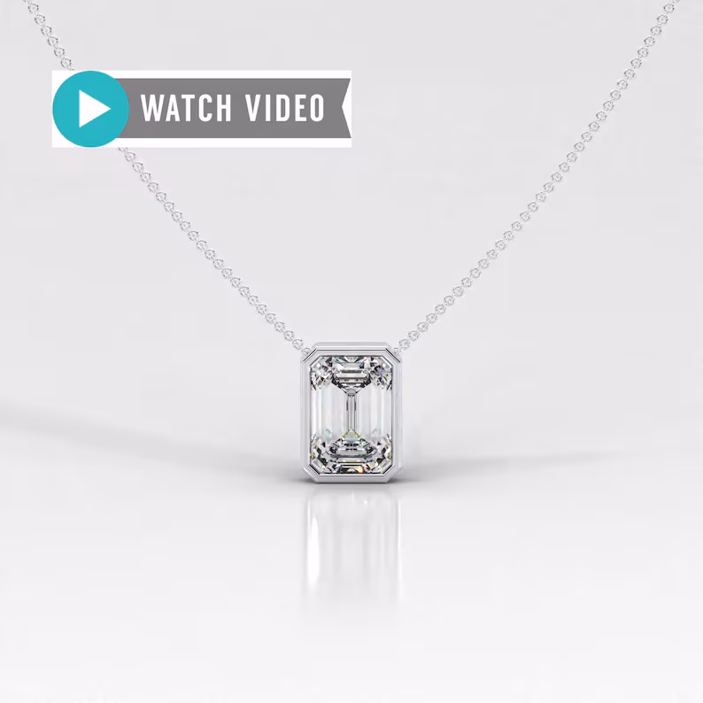 1-5 Carat E color VS1 clarity Emerald Cut Upright IGI Certified Bezel Set Solitaire Pendant Necklace with Chain Lab Grown Diamond