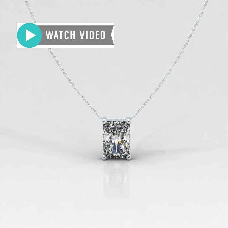 1-5 Carat Diamond E color VS1 clarity Radiant Cut IGI Certified 4 Prong Solitaire Pendant Necklace with Chain Lab Grown Diamond