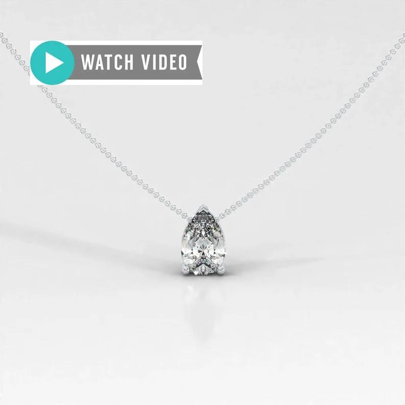 1-5 Carat Diamond E color VS1 clarity Pearshape IGI Certified Prong Set Upright Solitaire Pendant Necklace with Chain Lab Grown Diamond