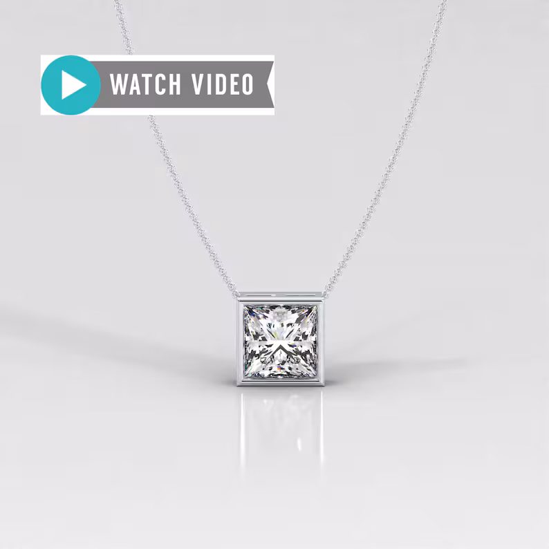 1-5 Carat E color VS1 clarity Princess Cut IGI Certified Bezel Solitaire Pendant Necklace with Chain Lab Grown Diamond