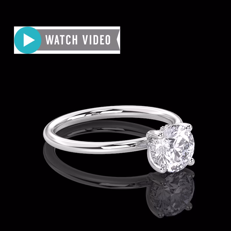 1.15ctw Round Brilliant Cut E Color VS1 Clarity Solitaire Engagement Ring With A diamond Hidden Halo In Solid 14kt Gold IGI Certified