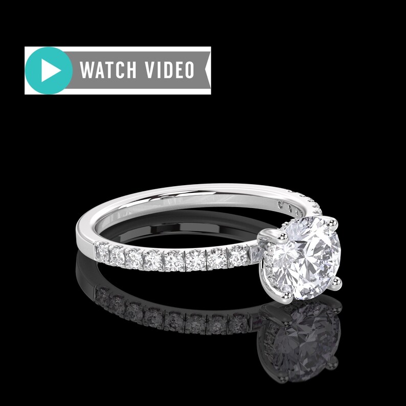 1.35ctw Round Brilliant Cut E Color VS1 Clarity Diamond Hidden Halo Engagement Ring In Solid 14kt Gold Wire Mounting Diamond IGI Certified