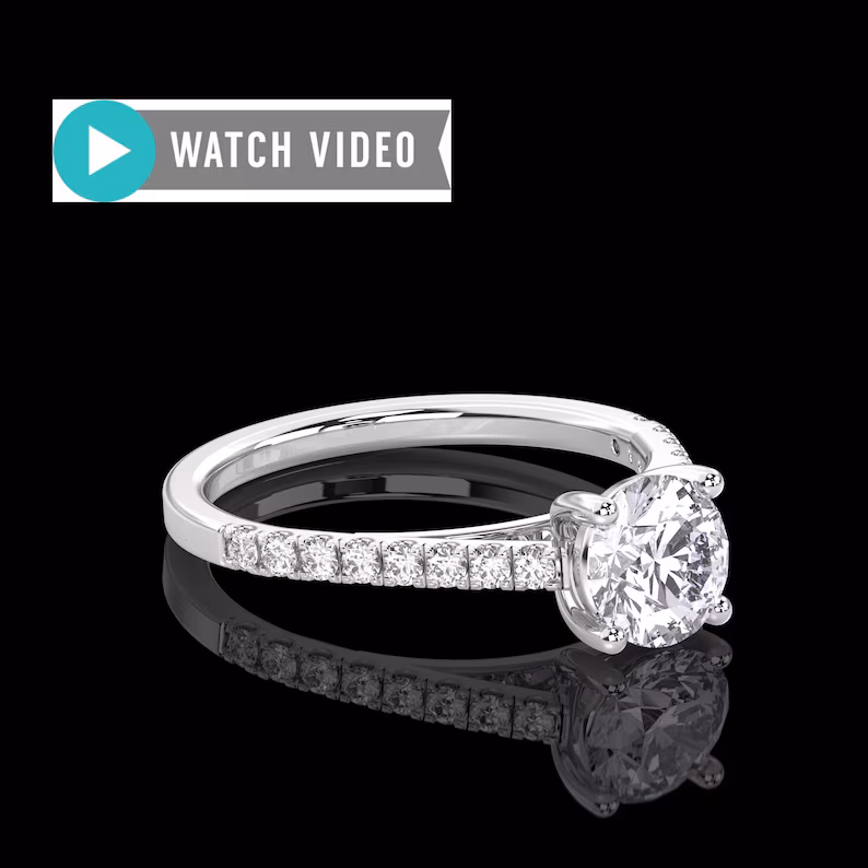 1.40ctw Round Brilliant Cut E Color VS1 Clarity Cathedral Diamond Hidden Halo Engagement Ring Lab Grown Diamond IGI Certified