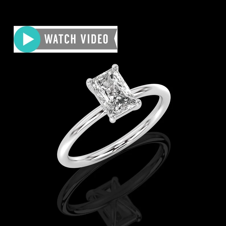 Radiant Cut 1 carat E Color VVS2 Clarity Lab Grown Diamond Engagement Ring Low Set Diamond Ring 1CT Platinum Ring