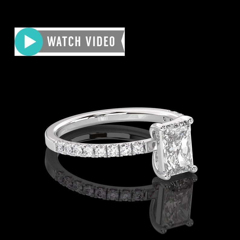 1.16ctw Radiant Cut E Color VS1 Clarity Hidden Halo Pave Set Engagement Ring Lab Grown Diamond IGI Certified In Solid 14kt Gold