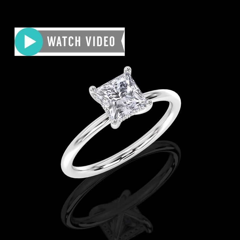 Platinum 1.15 Carat IGI Certified E/VS1 Princess Cut Diamond Solitaire Engagement Ring,Lab Grown Hidden Diamond Halo Engagement Wedding Ring