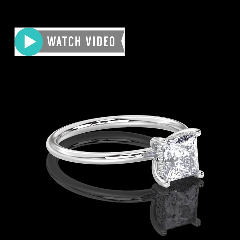 1.15 Carat IGI Certified E/VS1 Princess Cut Diamond Solitaire Engagement Ring, Lab Grown Hidden Diamond Halo Engagement Wedding Ring 14Kt