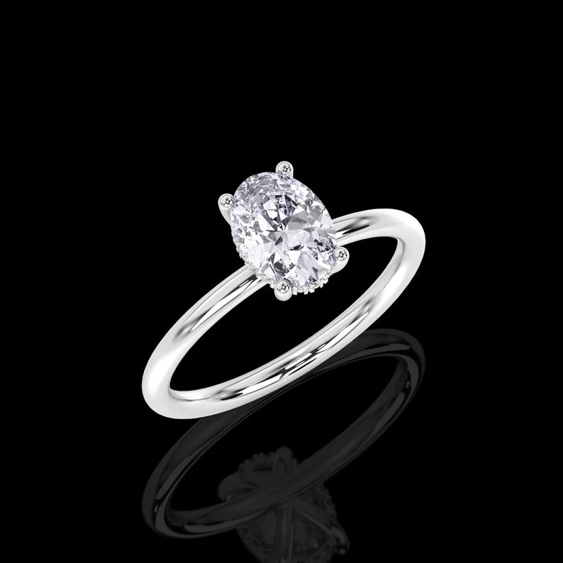 Platinum 1.15 Carat IGI Certified E/VS1 Oval Cut Diamond Solitaire Engagement Ring, Lab Grown Hidden Diamond Halo Engagement Wedding Ring