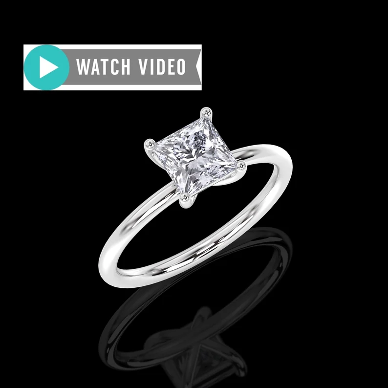 Platinum 1.30ctw1 Carat Princess Cut E Color VS1 Clarity Round Wire Diamond Engagement Ring Lab Grown Diamond IGI Certified