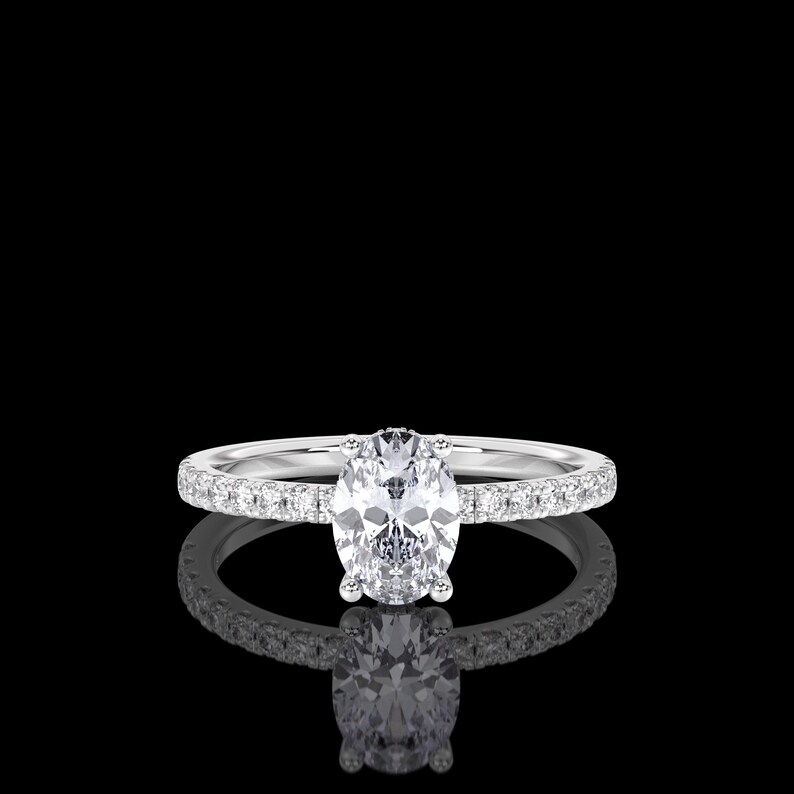 Platinum 1.30 Carat IGI Certified E/VS1 Oval Cut Diamond Solitaire Engagement Ring, Lab Grown Diamond Hidden Halo Engagement Wedding Ring