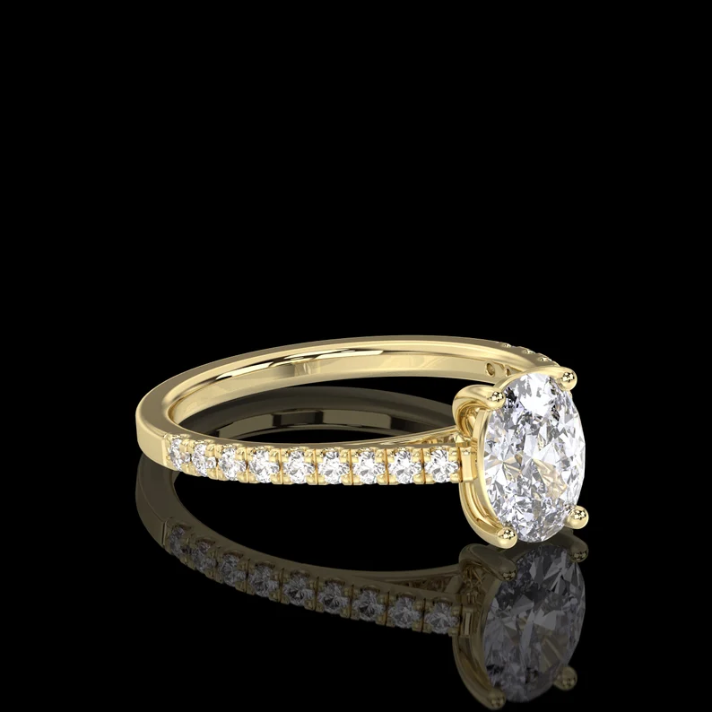 1.20 Carat IGI Certified E/VS1 Oval Cut Diamond Cathedral Engagement Ring, Lab Grown Diamond Hidden Halo Engagement Wedding Ring 14Kt