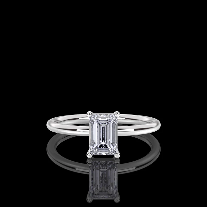 Platinum 1.00 Carat IGI Certified E/VS1 Emerald Cut Diamond Solitaire Engagement Ring, Lab Grown Hidden- Halo Engagement Wedding Ring