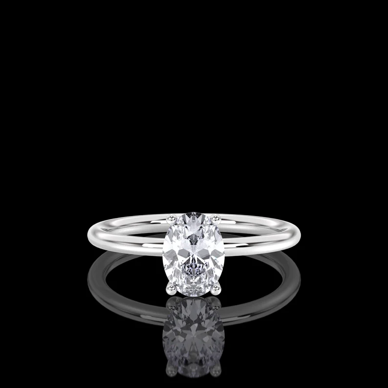Platinum 1.00 Carat IGI Certified E/VS1 Oval Cut Diamond Solitaire Engagement Ring, Lab Grown Hidden- Halo Engagement Wedding Ring