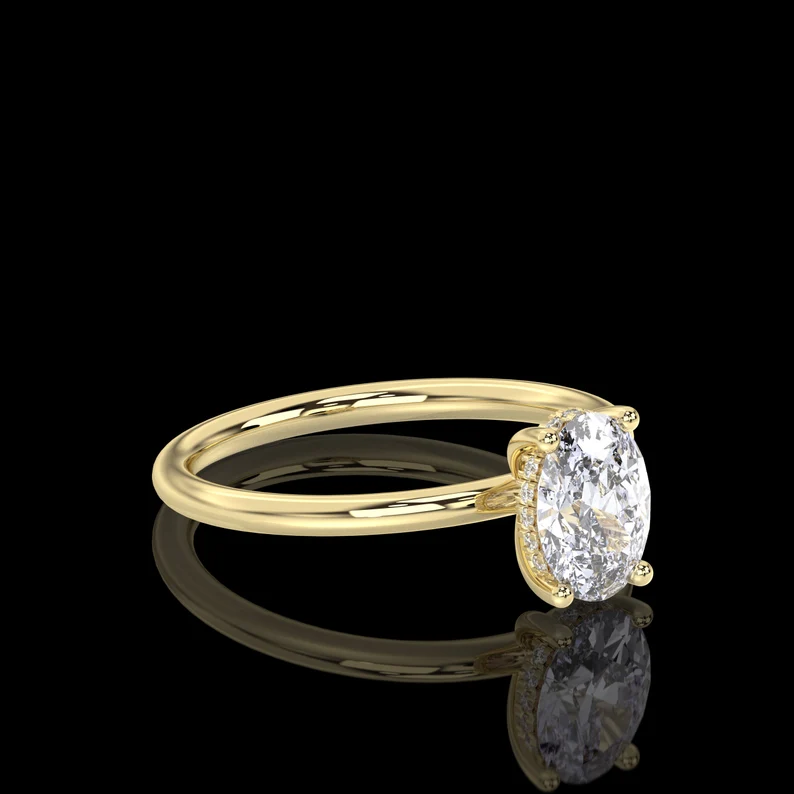 1.15 Carat IGI Certified E/VS1 Oval Cut Diamond Solitaire Engagement Ring, Lab Grown Hidden Diamond Halo Engagement Wedding Ring 14Kt