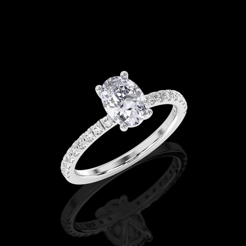 Platinum 1.20 Carat IGI Certified E/VS1 Oval Cut Diamond Solitaire Engagement Ring, Lab Grown Hidden Halo Engagement Wedding Ring