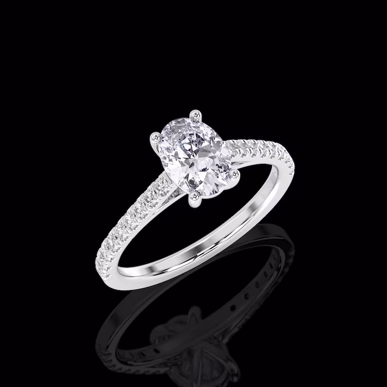 Platinum 1.20 Carat IGI Certified E/VS1 Oval Cut Diamond Cathedral Engagement Ring, Lab Grown Diamond Hidden Halo Engagement Wedding Ring
