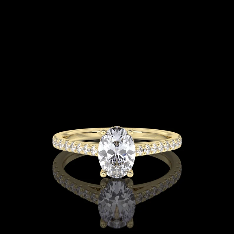 1.35 Carat IGI Certified E/VS1 Oval Cut Diamond Cathedral Engagement Ring, Lab Grown Diamond Hidden Halo Engagement Wedding Ring 14Kt