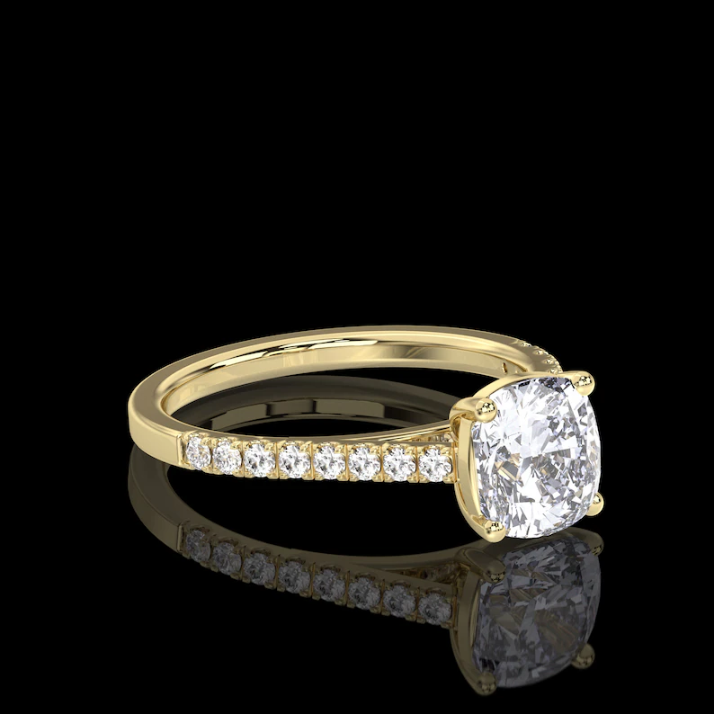 1.20 Carat Cathedral Cushion Cut IGI Certified E/VS1 Diamond Engagement Ring, Lab Grown Diamond Hidden Halo Engagement Wedding Ring 14Kt