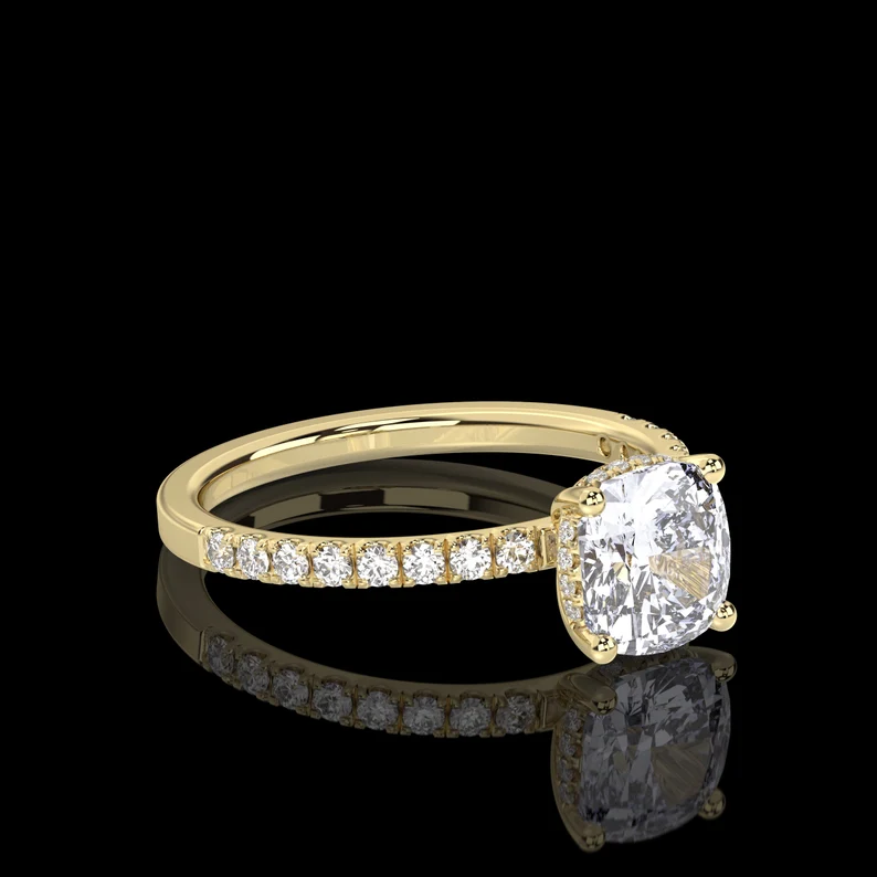 1.30 Carat Cushion Cut IGI Certified E/VS1 Diamond Engagement Ring, Lab Grown Diamond Hidden Halo Engagement Wedding Ring 14Kt