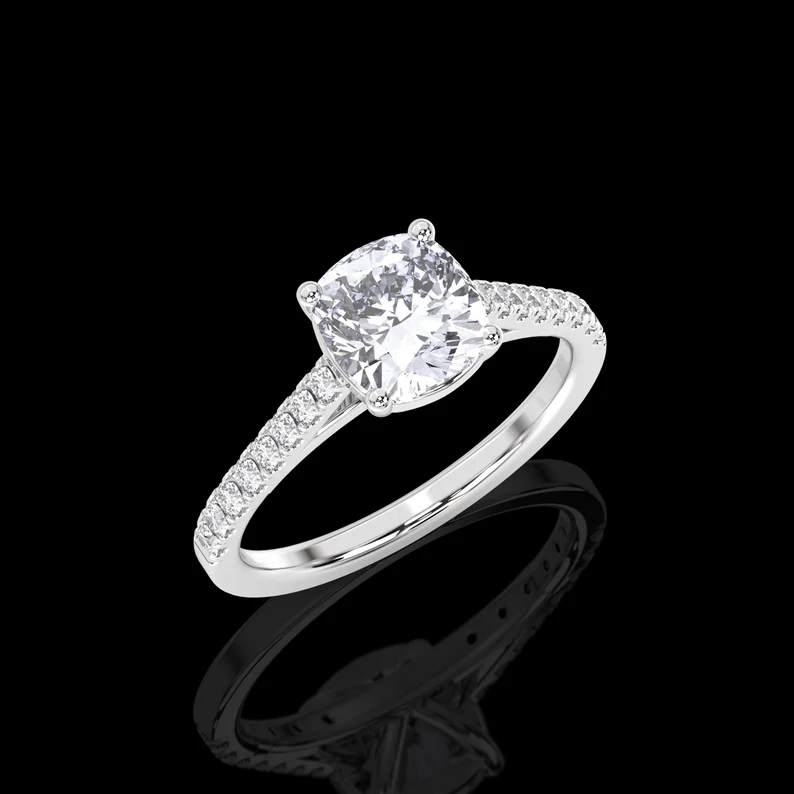 Platinum 1.20 Carat Cathedral Cushion Cut IGI Certified E/VS1 Diamond Engagement Ring, Lab Grown Hidden Halo Engagement Wedding Ring