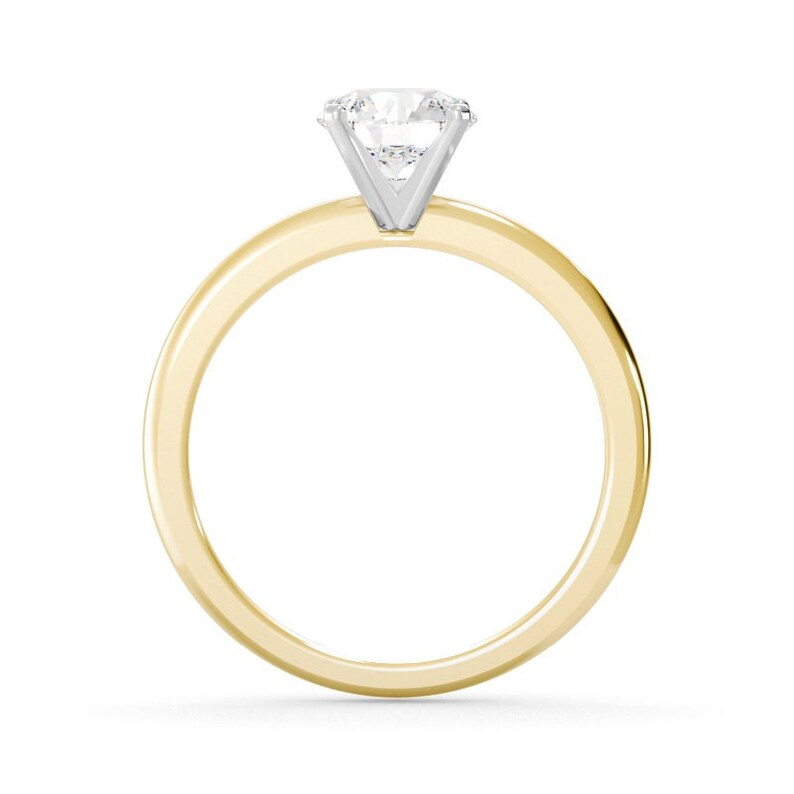 Two Tone Round Dome Shank With Stamped 4 Prong Head E\VS1 Solitaire Engagement ring IGI Certified Lab Grown Diamond Solid 14kt Gold
