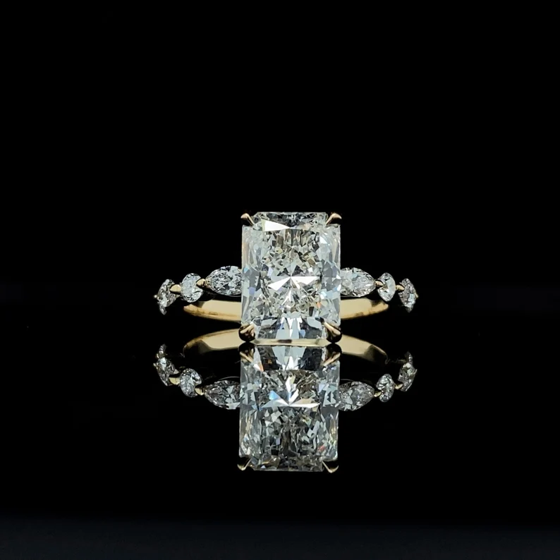 Gorgeous 2.5 Carat E/VS1 Radiant Cut With Marqui and Round Ring The Lindsey Set Lab Diamond IGI Certified