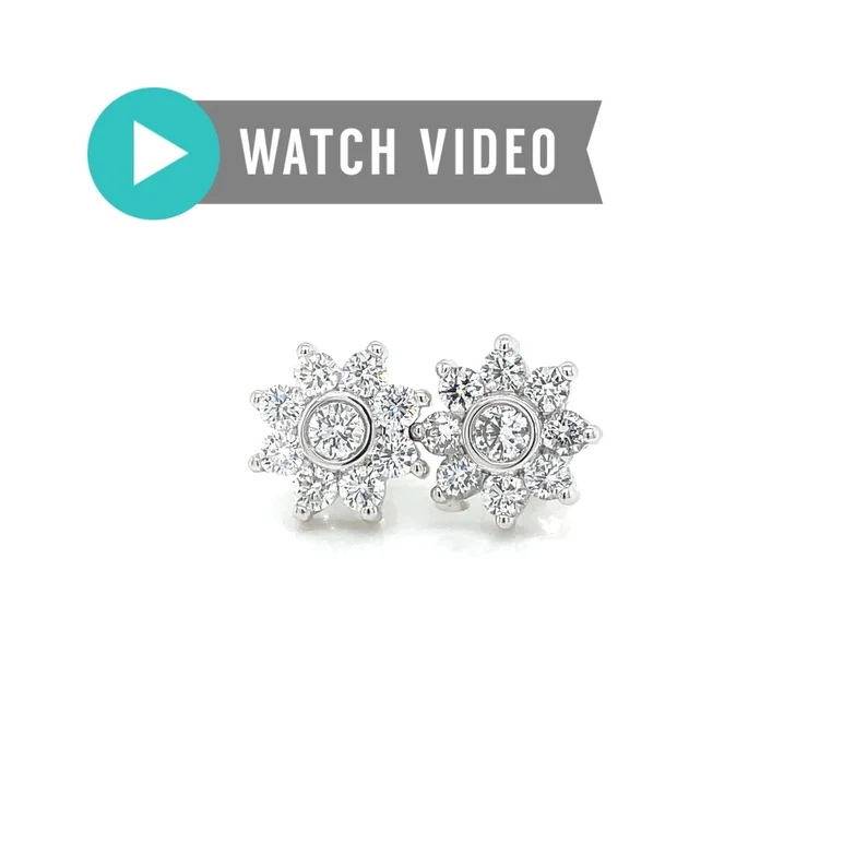 Diamond Flower Cluster CVD Stud 1.89CT / E Color /VS1 Clarity/ Screwback/ Lab Grown Diamond / Brilliant Cut Round Stones