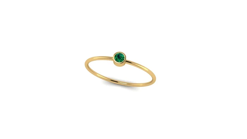 14kt Gold Emerald Ring Solo Bezel Set ,Wedding,Anniversary,Engagement,Stackable, Minimalist,Fashion, Dainty, May Birthstone