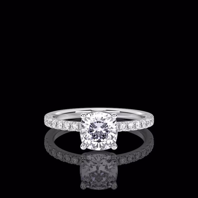 Platinum 1.20 Carat Cushion Cut IGI Certified E/VS1 Diamond Engagement Ring, Lab Grown Hidden Halo Engagement Wedding Ring