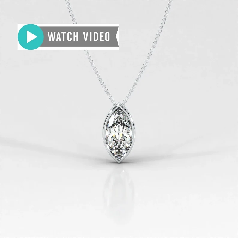 1-5 Carat E color VS1 clarity Marquise Upright IGI Certified Bezel Solitaire Pendant Necklace with Chain Lab Grown Diamond