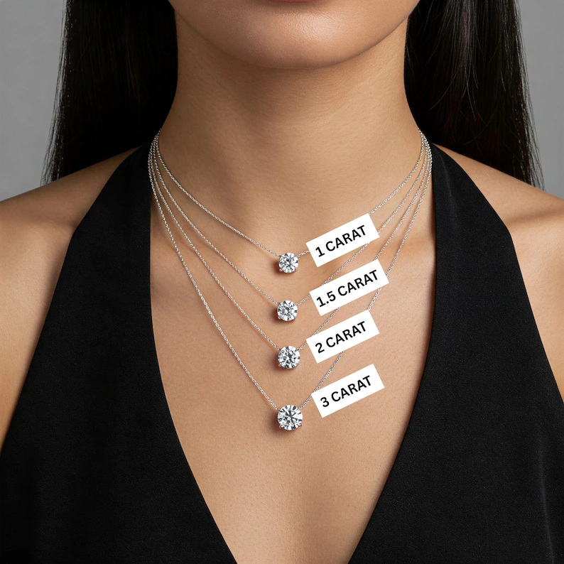 Lab-Grown Diamond Solitaire Pendant Necklaces for Women | IGI Certified | 14kt-18kt Gold (White, Yellow, Rose)Floating Design | 1-5 Carats