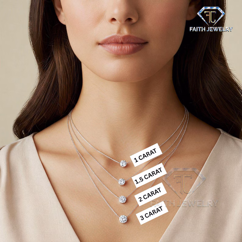 Bezel Set Lab Grown Round Diamond Pendant l Solitaire Necklace for Women in 14K-18kt Solid Gold (White/Yellow/Rose) IGI Certified 1–5 ct