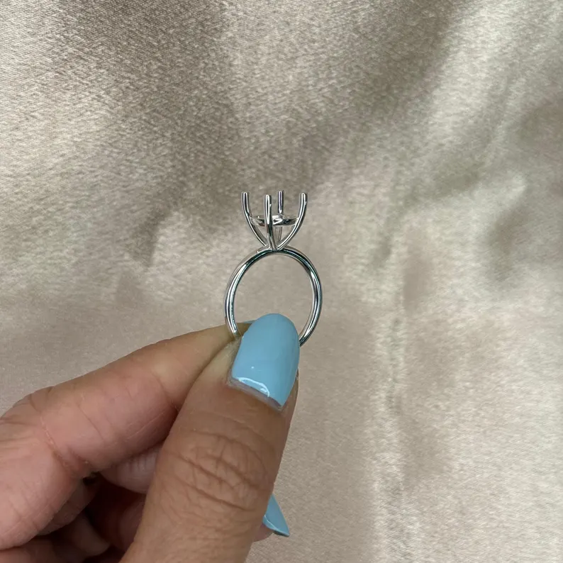 4 Prong 10kt 14kt 18kt Solid White Gold Round Wire Mounting For Round Cut Diamond & Gemstone 5mm-10mm for 0.50ct-4.00ct Semi Mount