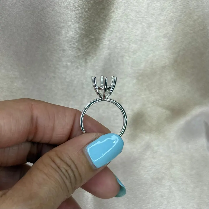 6 Prong 10kt 14kt 18kt Solid White Gold Round Wire Mounting For Round Cut Diamond & Gemstone 5mm-10mm for 0.50ct-4.00ct Semi Mount