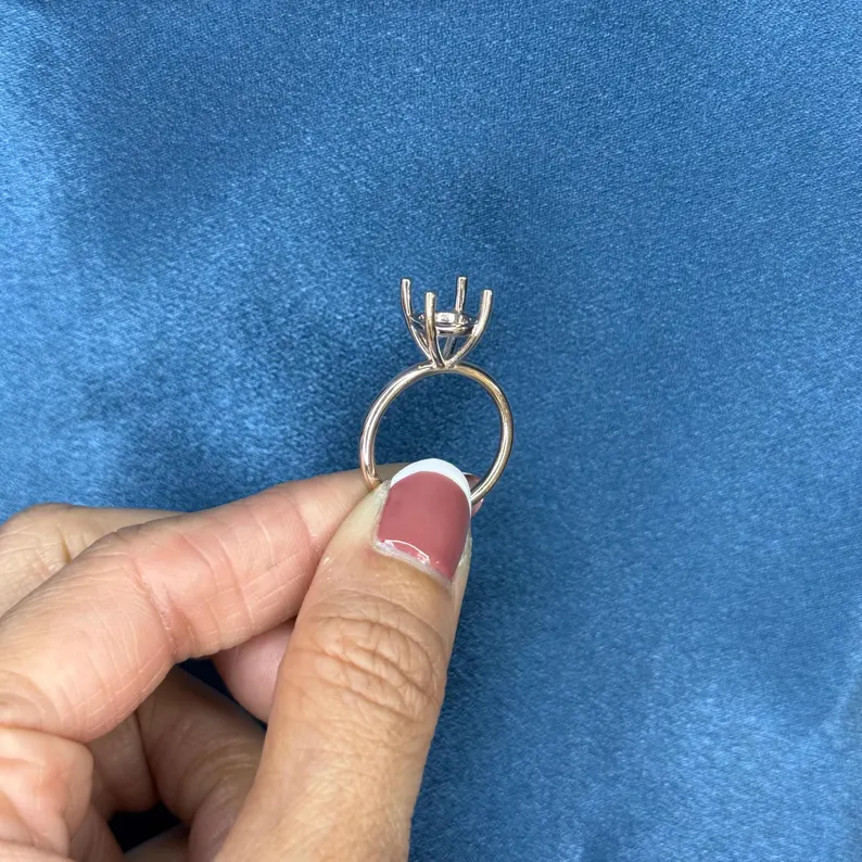 4 Prong 10kt 14kt 18kt Solid Rose Gold Round Wire Mounting For Round Cut Diamond & Gemstone 5mm-10mm for 0.50ct-4.00ct Semi Mount